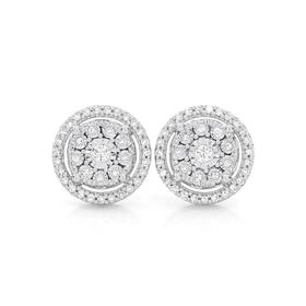 9ct+Gold+Diamond+Miracle+Set+Round+Halo+Cluster+Stud+Earrings