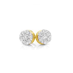 9ct+Gold+Diamond+Round+Cluster+Stud+Earrings