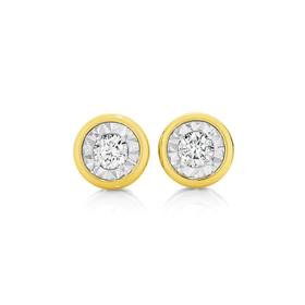 9ct+Two+Tone+Gold+Diamond+Bezel+Set+Stud+Earrings