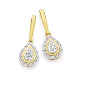 9ct+Gold+Diamond+Pear+Shape+Drop+Stud+Earrings