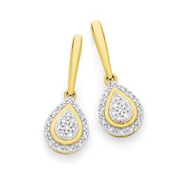 9ct-Gold-Diamond-Pear-Shape-Drop-Stud-Earrings on sale