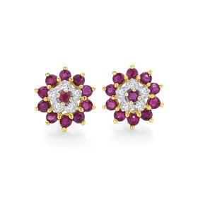 9ct-Gold-Natural-Ruby-and-Diamond-Flower-Stud-Earrings on sale