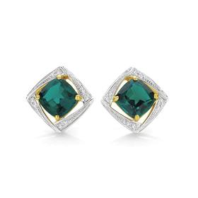 9ct+Gold+Created+Emerald+%26amp%3B+Diamond+Open+Frame+Stud+Earrings