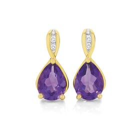 9ct-Gold-Amethyst-Diamond-Stud-Earrings on sale