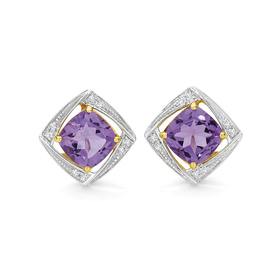 9ct+Gold+Amethyst+%26amp%3B+Diamond+Origami+Stud+Earrings