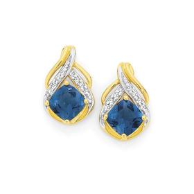 9ct-Gold-London-Blue-Topaz-Diamond-Stud-Earrings on sale