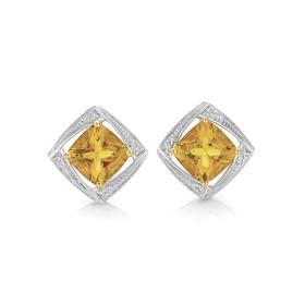 9ct-Gold-Citrine-and-Diamond-Cushion-Shape-Framed-Stud-Earrings on sale