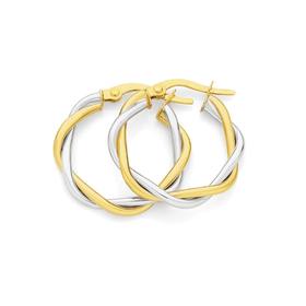9ct-Gold-Two-Tone-Twist-Medium-Hoop-Earrings on sale