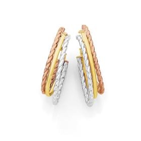 9ctTri-Tone-Plain-Twist-Oval-Hoop-Earrings on sale