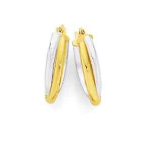 9ct+Gold+Two+Tone+Double+Oval+Hoop+Earrings