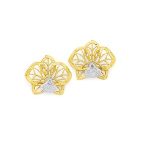 9ct+Gold+Two+Tone+Orchid+Stud+Earrings