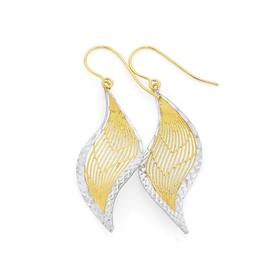 9ct+Gold+Two+Tone+Mesh+Wave+Drop+Earrings