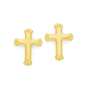 9ct+Gold+Crowned+Cross+Stud+Earrings