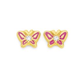 9ct-Gold-Enamel-CZ-Butterfly-Stud-Earrings on sale