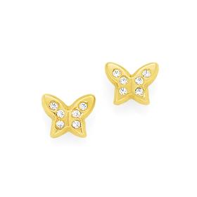 9ct+Gold+CZ+Butterfly+Stud+Earrings