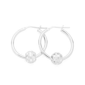 Silver-20mm-Hoop-With-Stripe-Diamond-Cut-Ball-Earrings on sale