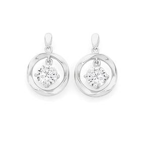 Silver-Twist-Circle-With-Drop-CZ-Earrings on sale