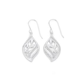 Silver+Fern+In+CZ+Wave+Leaf+Drop+Earrings