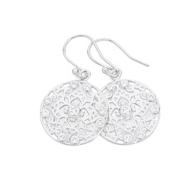 Silver+CZ+Round+Fancy+Filigree+Hook+Earrings