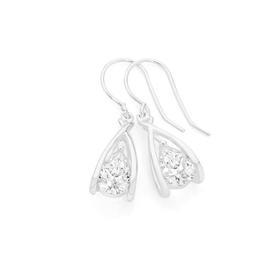 Silver+Large+Pear+CZ+In+Open+Cage+Hook+Drop+Earrings