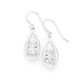 Silver+Large+Oval+CZ+In+Open+Cage+Drop+Earrings