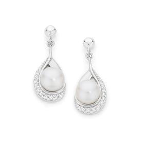 Silver+CZ+Teardrop+%26amp%3B+Cultured+Freshwater+Pearl+Earrings