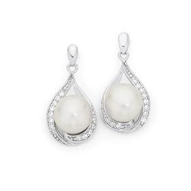 Silver+Cultured+Freshwater+Pearl+%26amp%3B+CZ+Pear+Twist+Drop+Earrings