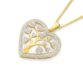 9ct+Gold+Diamond+Tree+of+Life+in+Heart+Pendant