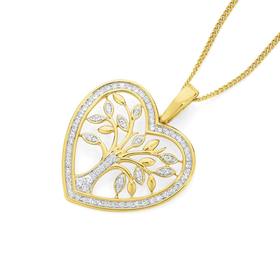 9ct+Gold+Diamond+Tree+of+Life+Heart+Pendant