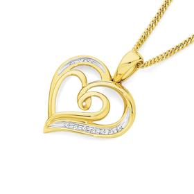 9ct+Gold+Diamond+Heart+to+Heart+Swirl+Pendant