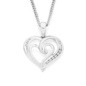 9ct+White+Gold+Diamond+Heart+to+Heart+Swirl+Pendant