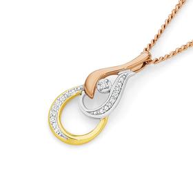 9ct+Gold+Tri+Tone+Diamond+Swirl+Pendant