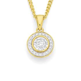 9ct+Gold+Diamond+Round+Framed+Pendant