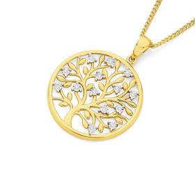 9ct+Diamond+Tree+of+Life+in+Circle+Pendant