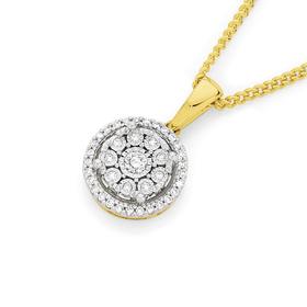 9ct+Gold+Diamond+Miracle+Set+Round+Halo+Pendant