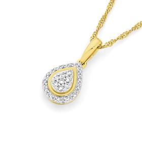 9ct+Gold+Diamond+Pear+Shape+Drop+Pendant