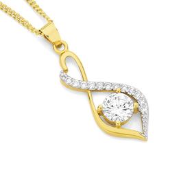 9ct+Gold+Cubic+Zirconia+Swirl+Twist+Drop+Pendant