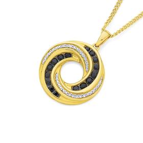 9ct+Gold+Sapphire+and+Diamond+Swirl+Circle+Pendant