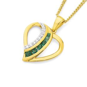 9ct+Gold+Emerald+%26amp%3B+Diamond+Heart+Pendant