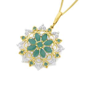 9ct+Gold+Emerald+%26amp%3B+Diamond+Flower+Enhancer+Pendant