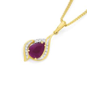 9ct+Gold+Ruby+%26amp%3B+Diamond+Pendant