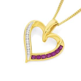 9ct+Gold+Ruby+and+Diamond+Open+Heart+Pendant