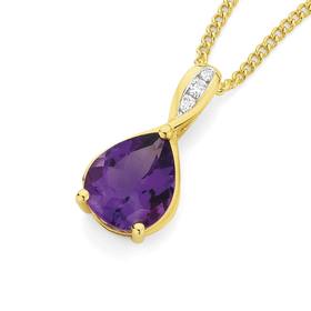 9ct-Gold-Amethyst-Diamond-Pear-Shape-Pendant on sale