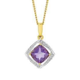 9ct+Gold+Amethyst+%26amp%3B+Diamond+Origami+Pendant