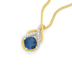 9ct+Gold+London+Blue+Topaz+%26amp%3B+Diamond+Slider+Pendant