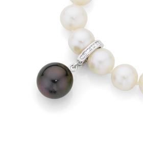 9ct+White+Gold+Cultured+Tahitian+Pearl+%26+Diamond+Enhancer