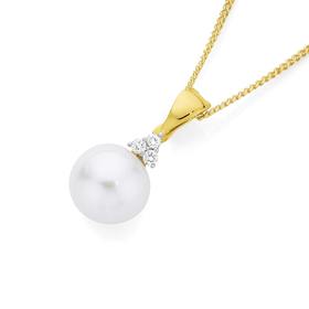 9ct+Gold+Cultured+Freshwater+Pearl+%26+.10ct+Diamond+Enhancer