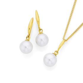 9ct+Gold+Cultured+Freshwater+Pearl+Pendant+%26amp%3B+Earrings+Set