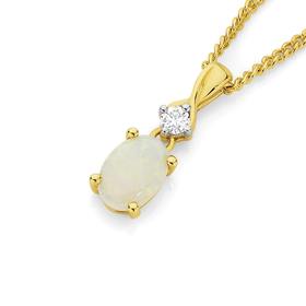 9ct+Gold+Opal+%26amp%3B+Diamond+Pendant