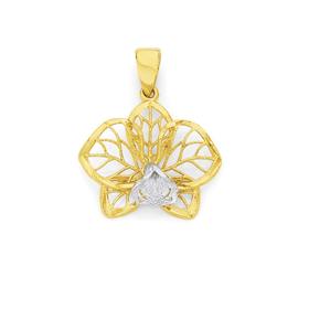 9ct+Gold+Two+Tone+Orchid+Pendant